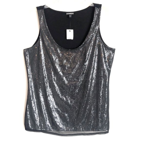 Express Tops - Express Sequin Tank Top Large
